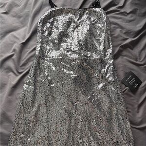 Lulus Silver Sequin Straight Dress Size Medium